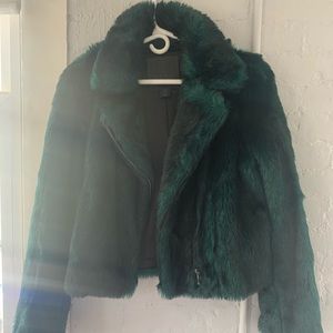 Belle Vere Green & Black Faux Fur Motor Jacket